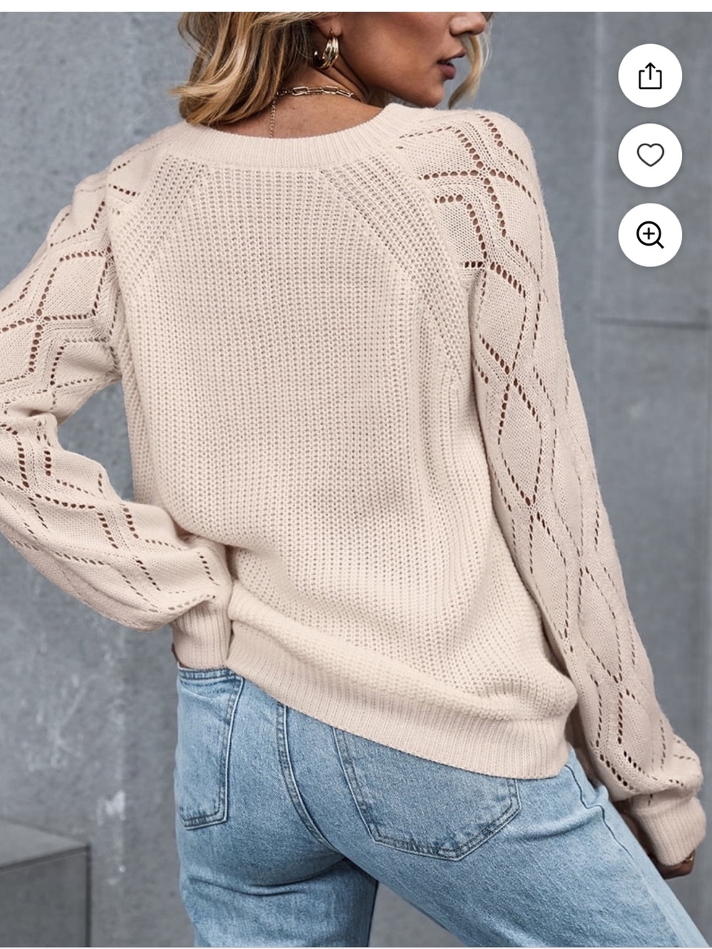NWT Cupshe Long Sleeve Crewneck Knit Sweater In Cream Size Large
